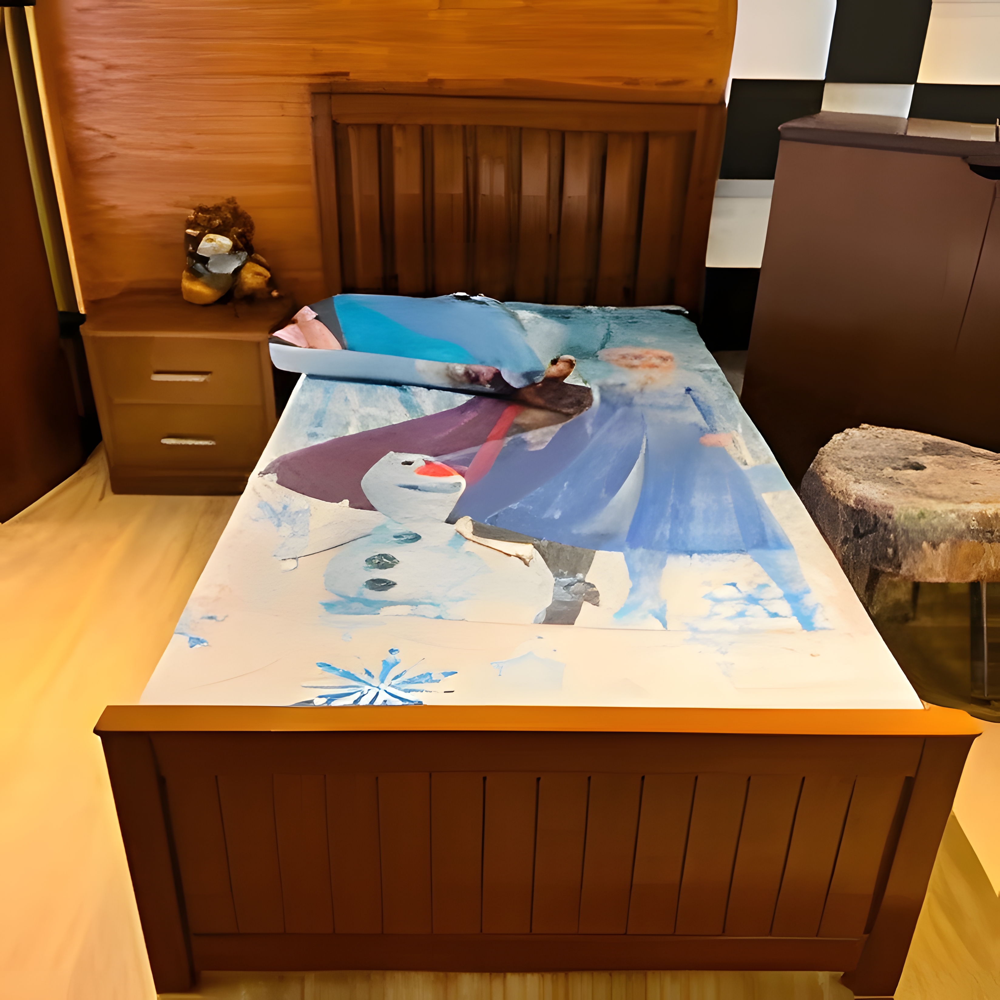 Classic Solid Wood Bed with Dark Wood Finish